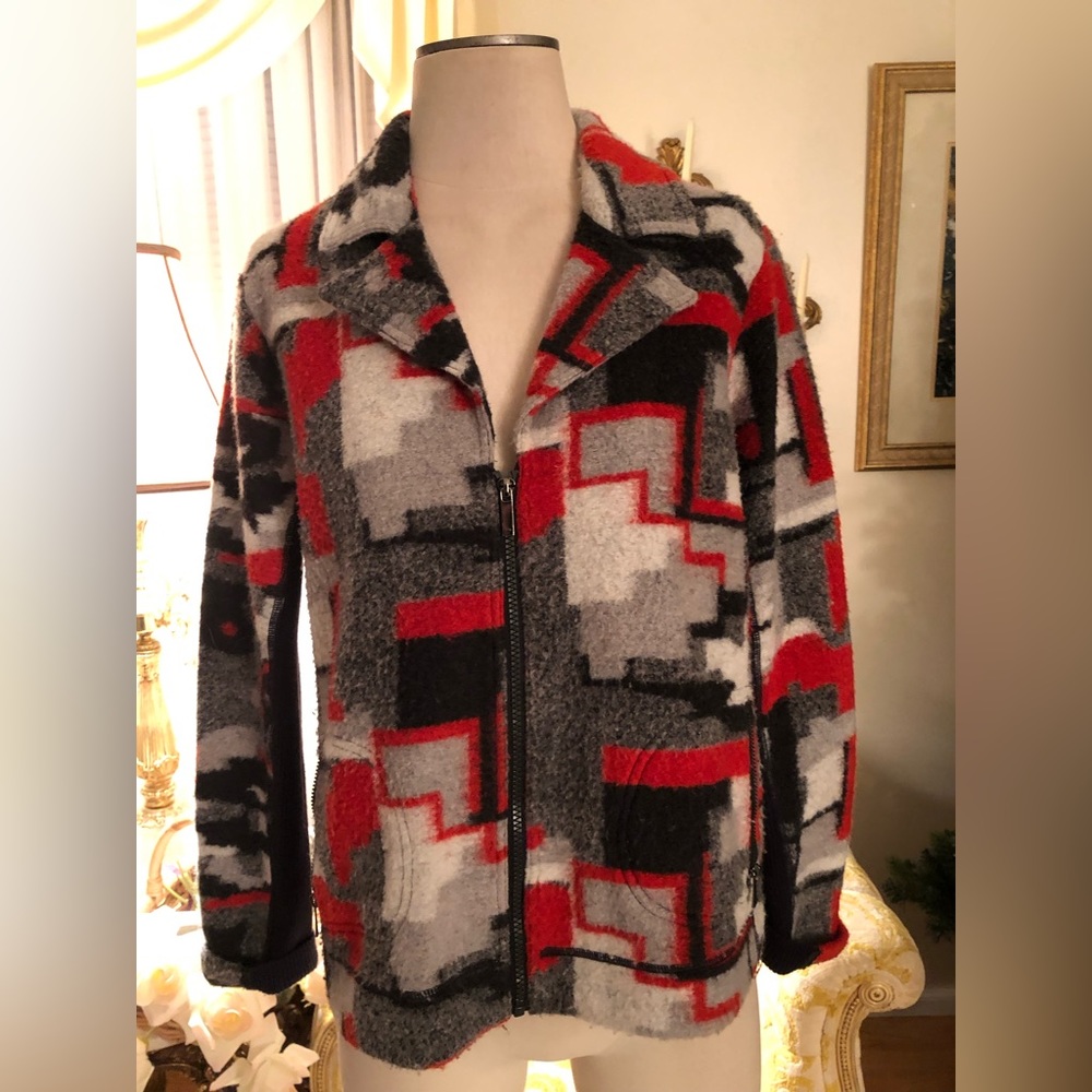 Conrad C Collection great condition abstract multi jacket/pockets size L